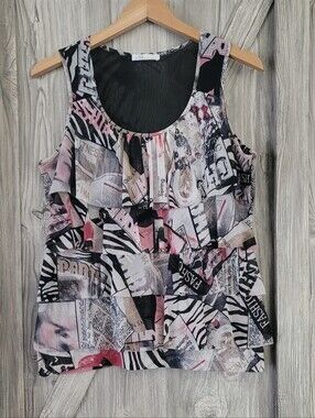 Zoe Pink Mesh Sleeveless Ruffle Top L